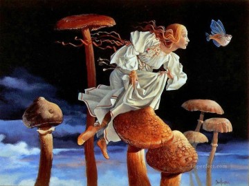 fantasy mushroom and flying fish Oil Paintings